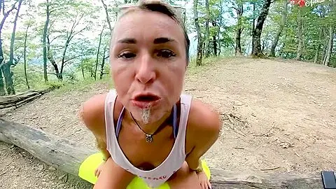 Backpack slut let three hikers wreck her ass pussy and throat.