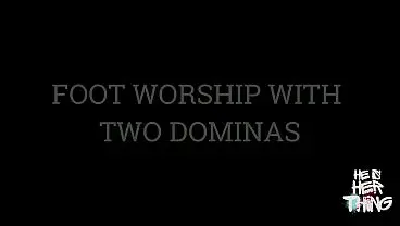 Foot Worship with Two Dominas in Stockings and High Heels